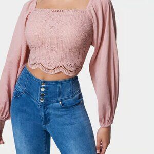 Bebe Crochet Body Woven Top (Size: 12)